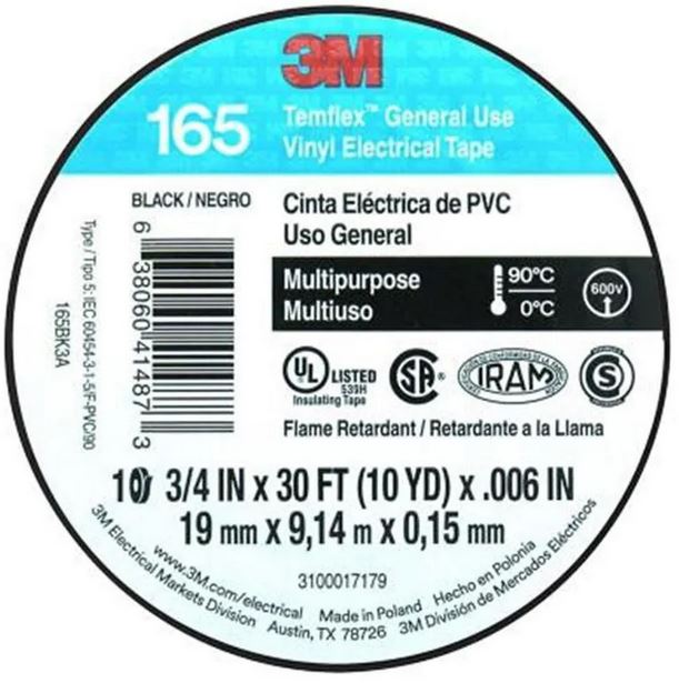 Cinta aislante Temflex negro 10yds #165 3M
